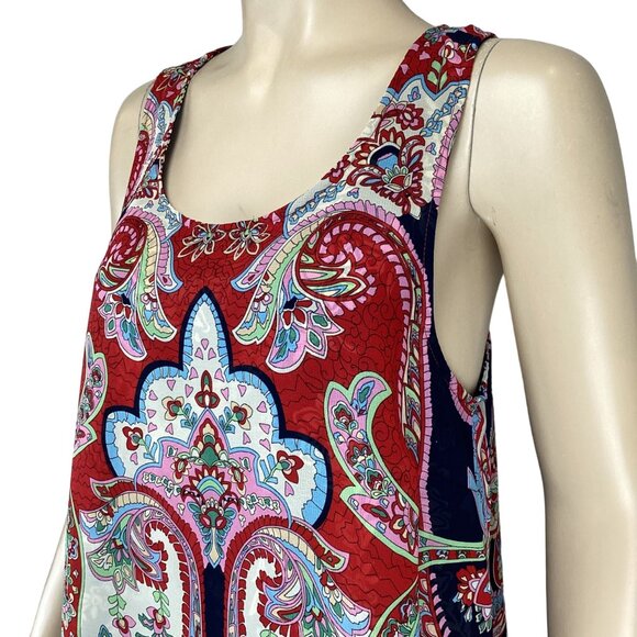 Bila Top Size Medium Double Layered Tank Chic Sleeveless Paisley Floral Print - Picture 4 of 7